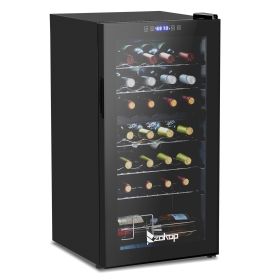 Dual Zone Wine and Beverage Refridgerator, 28 Bottle Wine Fridge with Independent Temperature Control & Glass Door