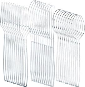 Liacere 360PCS Heavy Duty Clear Plastic Silverware, 150 Forks, 150 Spoons, 60 Knives, BPA-Free, Heat Resistant, Disposable Plastic Utensils Set