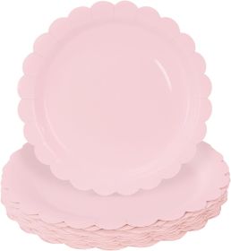 50 Pieces Light Pink Paper Plates 7 Inch Pink Scalloped Plates Disposable Dinner Plates for Wedding Baby Shower Birthday Party Dessert Plates