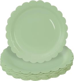 50 Pieces Sage Green Paper Plates 7 Inch Sage Scalloped Plates Disposable Dinner Plates for Wedding Baby Shower Birthday Party Dessert Plates