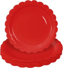 50 Pieces Red Paper Plates 7 Inch Red Scalloped Plates Disposable Dinner Plates for Wedding Baby Shower Birthday Party Dessert Plates