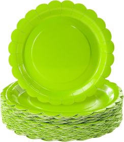 50 Pieces Lime Green Paper Plates 7 Inch Green Scalloped Plates Disposable Dinner Plate for Wedding Baby Shower Birthday Party