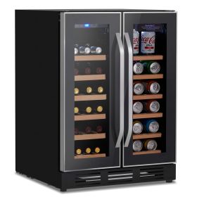 Dual Zone Wine and Beverage Refrigerator, 34 Bottle Wine Fridge with Independent Temperature Control & Glass Door