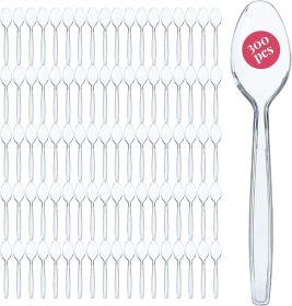 300 Plastic Spoons Bulk - 6-Inch Heavy Duty Disposable Silverware and Plastic Utensils Set - Durable Clear Cutlery for Hot and Cold Food - Strong (Color: Clear)