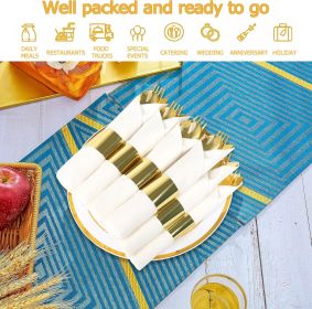 50 Pack Pre Rolled Rose Gold Plastic Silverware Set,Wrapped Plastic Cutlery Set with Napkin Include 50 Forks,50 Spoons (Model: 100 pack white+gold)
